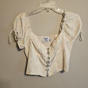 Princess Polly Pale Yellow Bustier Crop Top Floral Short Sleeve US 8